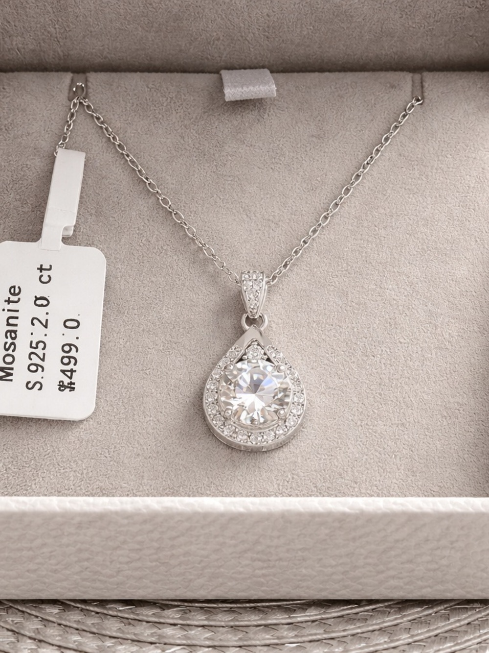 Sterling Silver Teardrop Mosanite Halo Necklace - 2 CTW